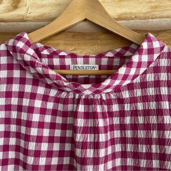 Vintage Pendleton gingham check gauzy reversed Peter Pan collar blouse size XL - Picture 4 of 13